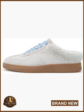 Fur Lined Mule Sneakers Slip On Backless Comfy Winter Tennis Walking Shoes